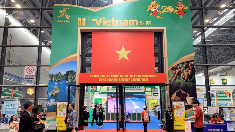 Khu gian hàng Việt Nam tại Hội chợ Trung Quốc-ASEAN năm 2023. (Ảnh: HỮU HƯNG)