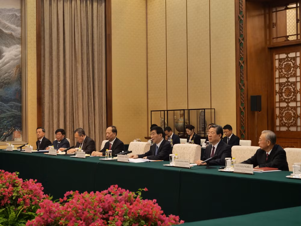 Chủ tịch Chính hiệp toàn quốc Trung Quốc Vương Hộ Ninh tại cuộc tiếp. (Ảnh: HỮU HƯNG)