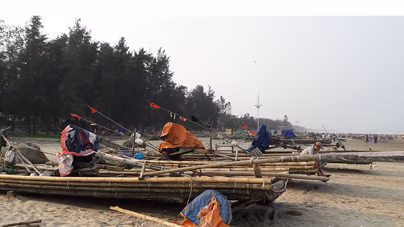 Bè mảng đánh bắt hải sản ở huyện Quảng Xương đã về bờ.