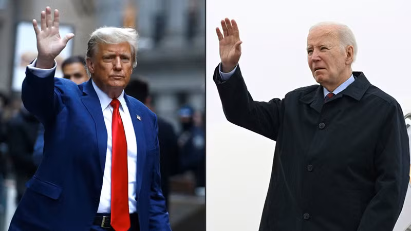 Tổng thống Mỹ Joe Biden (phải) và cựu Tổng thống Donald Trump. (Ảnh: AFP/TTXVN)