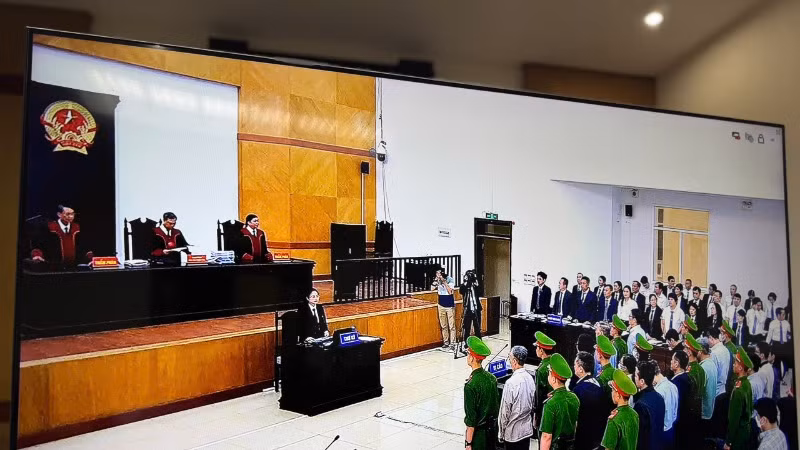 Toàn cảnh phiên tòa xét xử sơ thẩm.