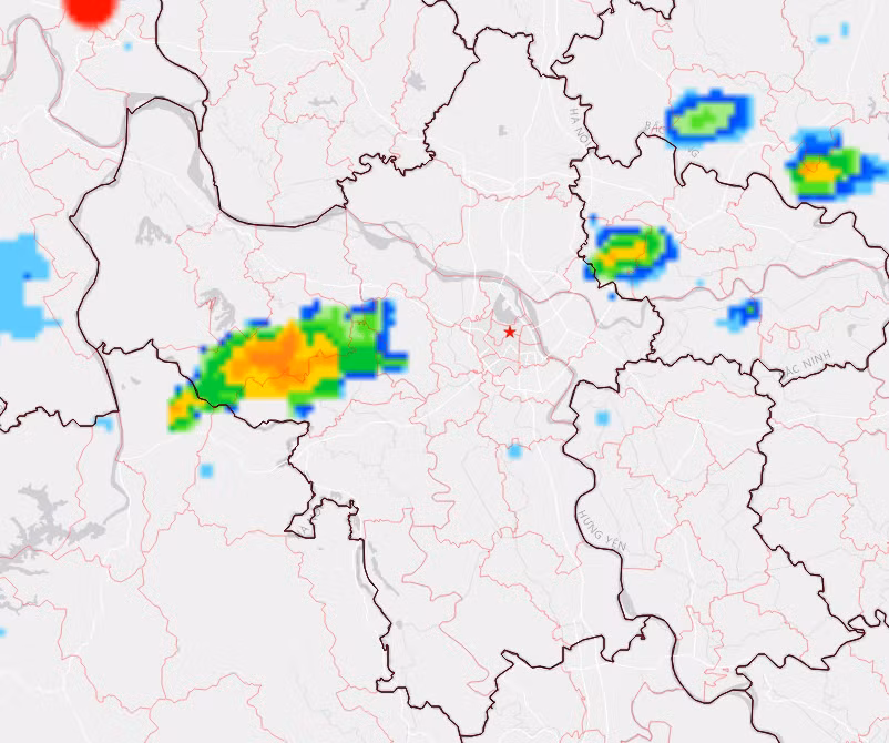 Cảnh báo dông, tố, lốc, mưa đá và mưa lớn cục bộ trên phạm vi khu vực nội thành Hà Nội. (Ảnh: nchmf.gov.vn)