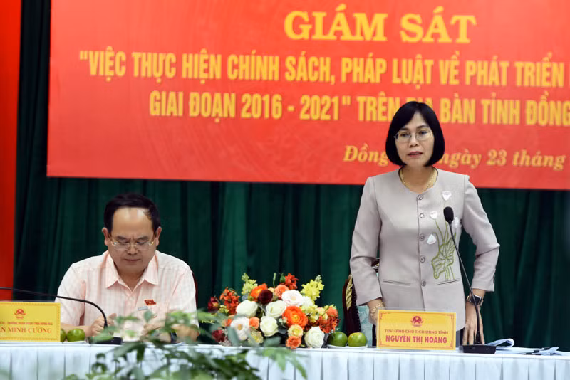 Phó Chủ tịch Ủy ban nhân dân tỉnh Đồng Nai Nguyễn Thị Hoàng phát biểu tại buổi giám sát.