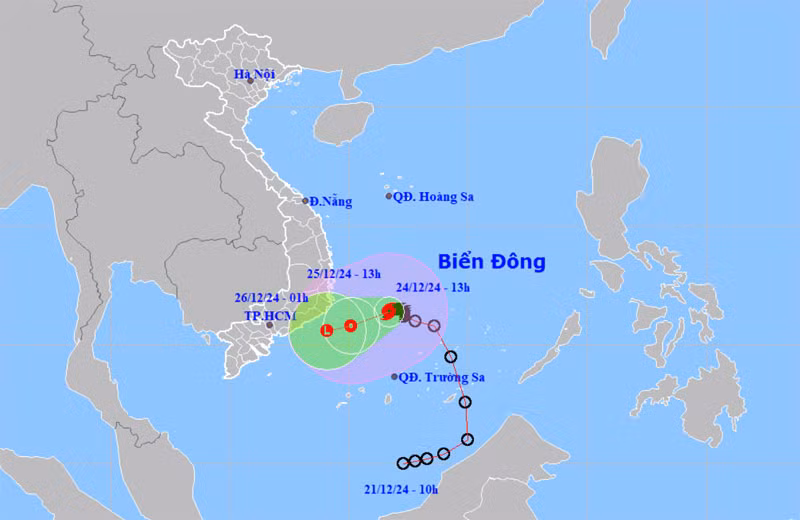 Vị trí và hướng di chuyển của bão số 10. (Nguồn: nchmf.gov.vn)