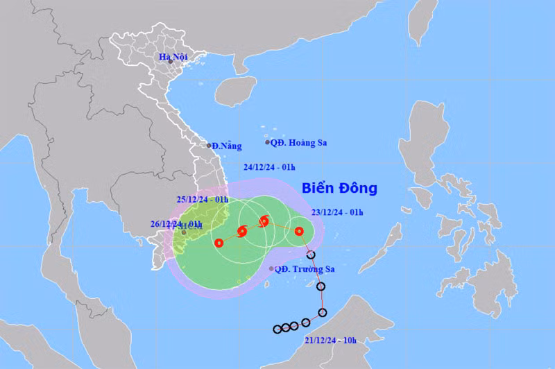 Vị trí và hướng di chuyển của áp thấp nhiệt đới. (Nguồn: nchmf.gov.vn)