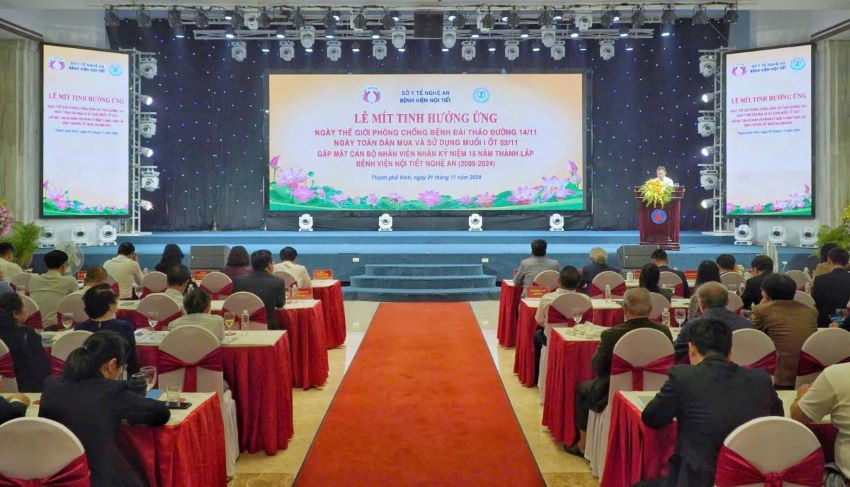 Toàn cảnh lễ mít-tinh hướng ứng ngày phòng, chống bệnh đái tháo đường, ngày toàn dân mua và sử dụng muối i-ốt.