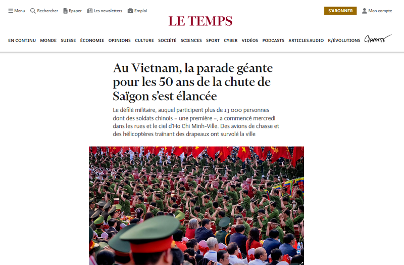 Le Temps tường thuật Lễ kỷ niệm Chiến thắng 30/4. Le Temps tường thuật Lễ kỷ niệm Chiến thắng 30/4.