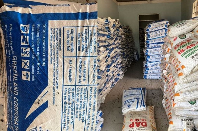 Số phân bón giả do Công ty Nông nghiệp Sài Gòn Xanh sản xuất bị Công an Đắk Nông thu giữ.