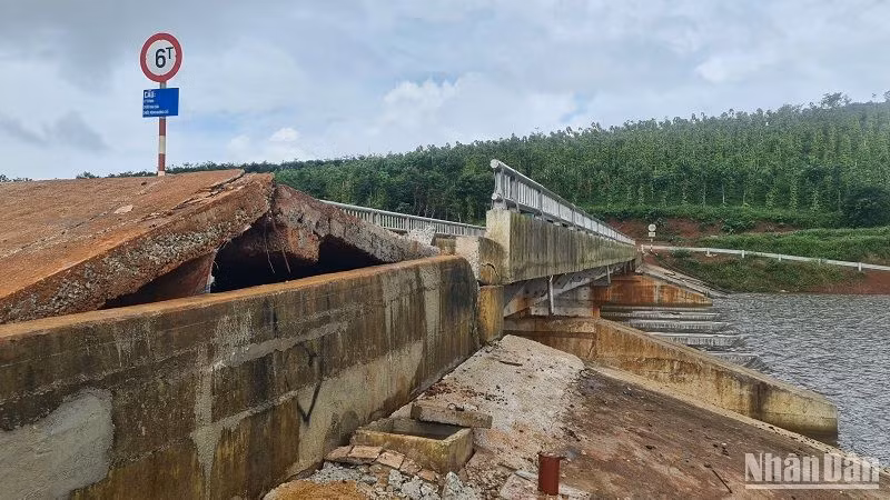 Hồ chứa nước Đắk N'Ting có nhiều vị trí bê-tông bị xô lệch, thân đập nứt gãy buộc xã Quảng Sơn phải di dời khẩn cấp toàn bộ các hộ dân ra khỏi vùng có nguy cơ sạt lở tại hạ du công trình.