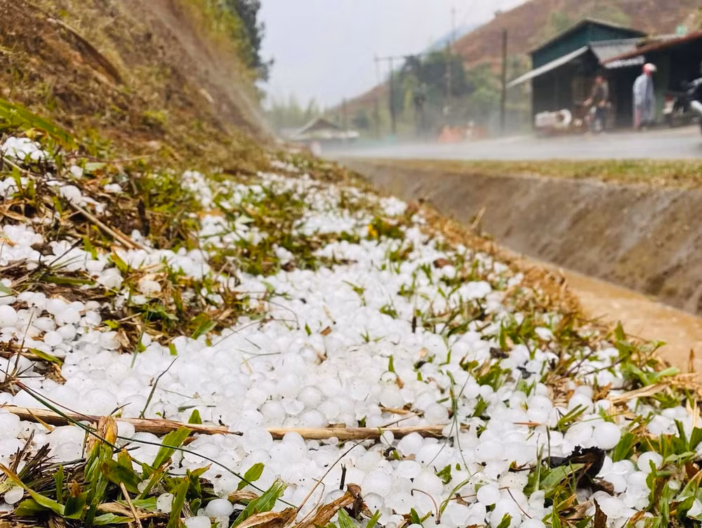 Mưa đá xảy ra diện rộng tại huyện Mù Cang Chải. (Ảnh: THANH SƠN)