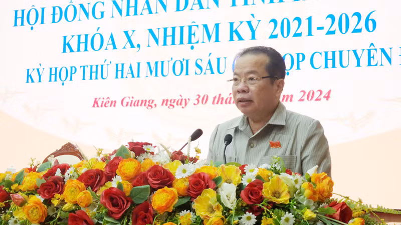 Chủ tịch Hội đồng nhân dân tỉnh Kiên Giang Mai Văn Huỳnh phát biểu bế mạc.