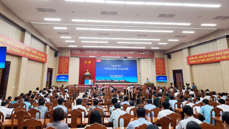 Quang cảnh hội nghị tại điểm cầu Tỉnh ủy Kiên Giang.