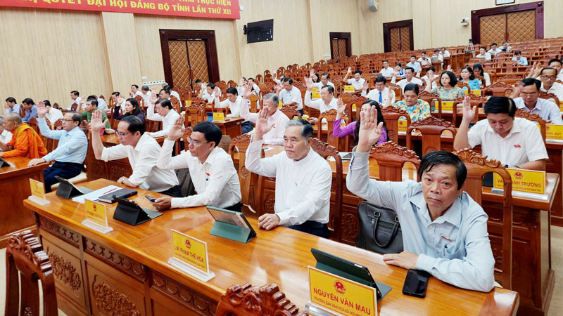 Đại biểu biểu quyết thông qua nghị quyết. 