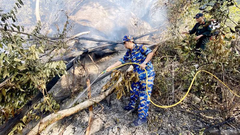 Các lực lượng tích cực dập lửa.