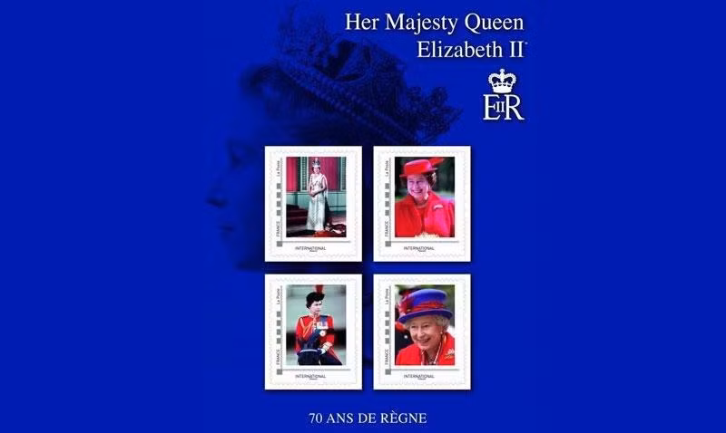 Bộ sưu tập gồm 4 con tem mang hình ảnh Nữ hoàng Elizabeth II được phát hành tại Pháp với số lượng hạn chế. (Ảnh: LaPoste)
