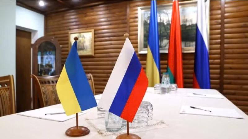 Tư liệu một cuộc đàm phán giữa phái đoàn Nga và Ukraine tại Belovezhskaya Pushcha, chụp ngày 7/3/2022. (Ảnh: Tân Hoa xã)