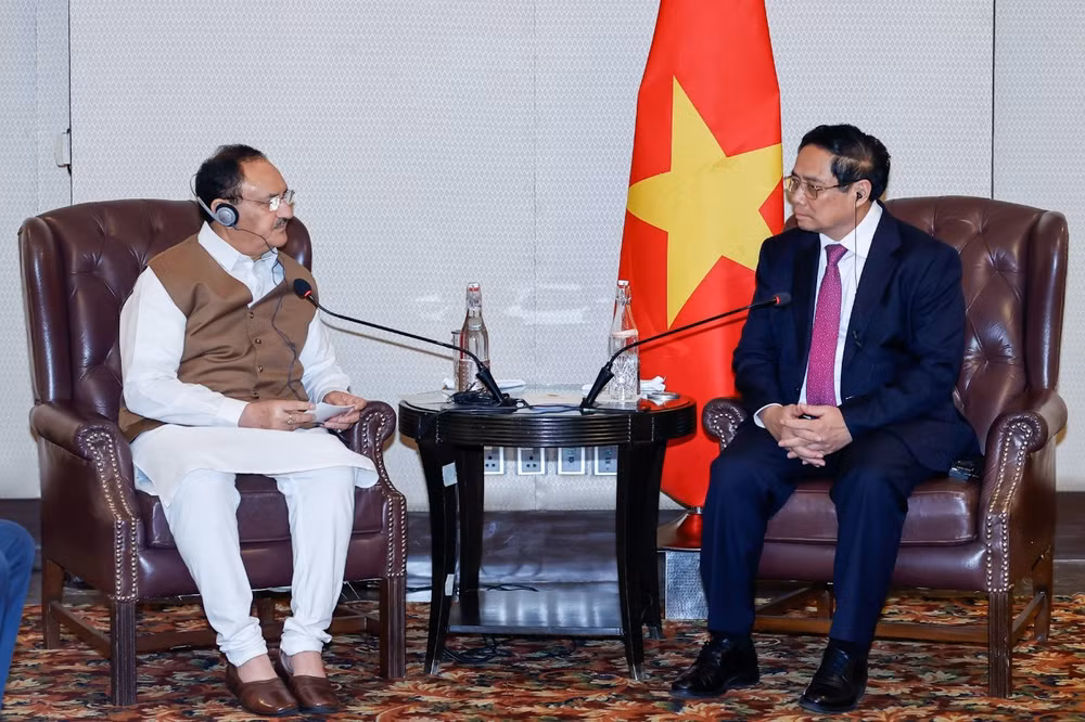 Thủ tướng Phạm Minh Chính tiếp Chủ tịch Đảng BJP Jagat Prakash Nadda.