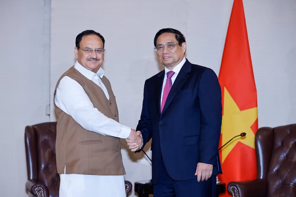 Thủ tướng Phạm Minh Chính tiếp Chủ tịch Đảng BJP Jagat Prakash Nadda.