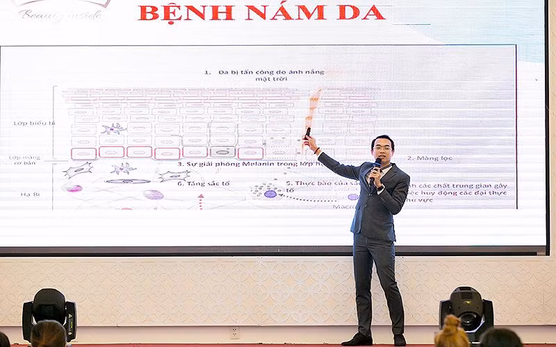 Bác sĩ CKI Phạm Minh Trường tại các buổi đào tạo, tập huấn về chăm sóc da liễu trong vai trò chuyên gia. 