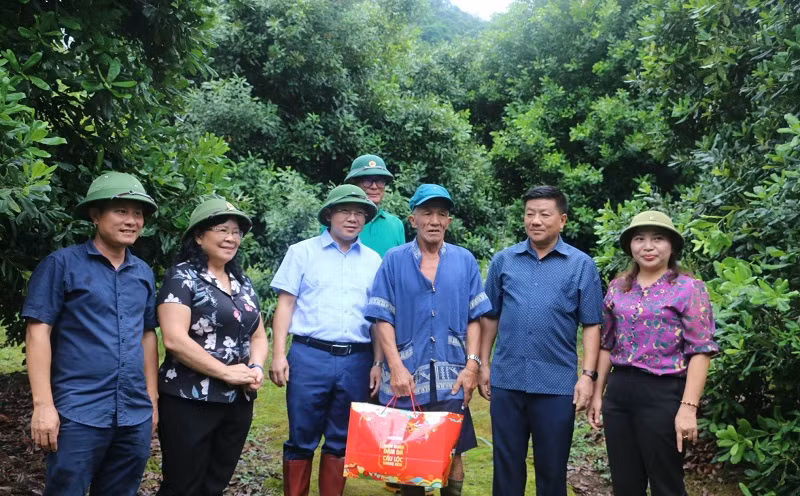 Đoàn đại biểu hội đồng nhân dân hai cấp thăm, tặng quà các gia đình đang thực hiện các mô hình phát triển cây mắc-ca tại huyện Tuần Giáo.