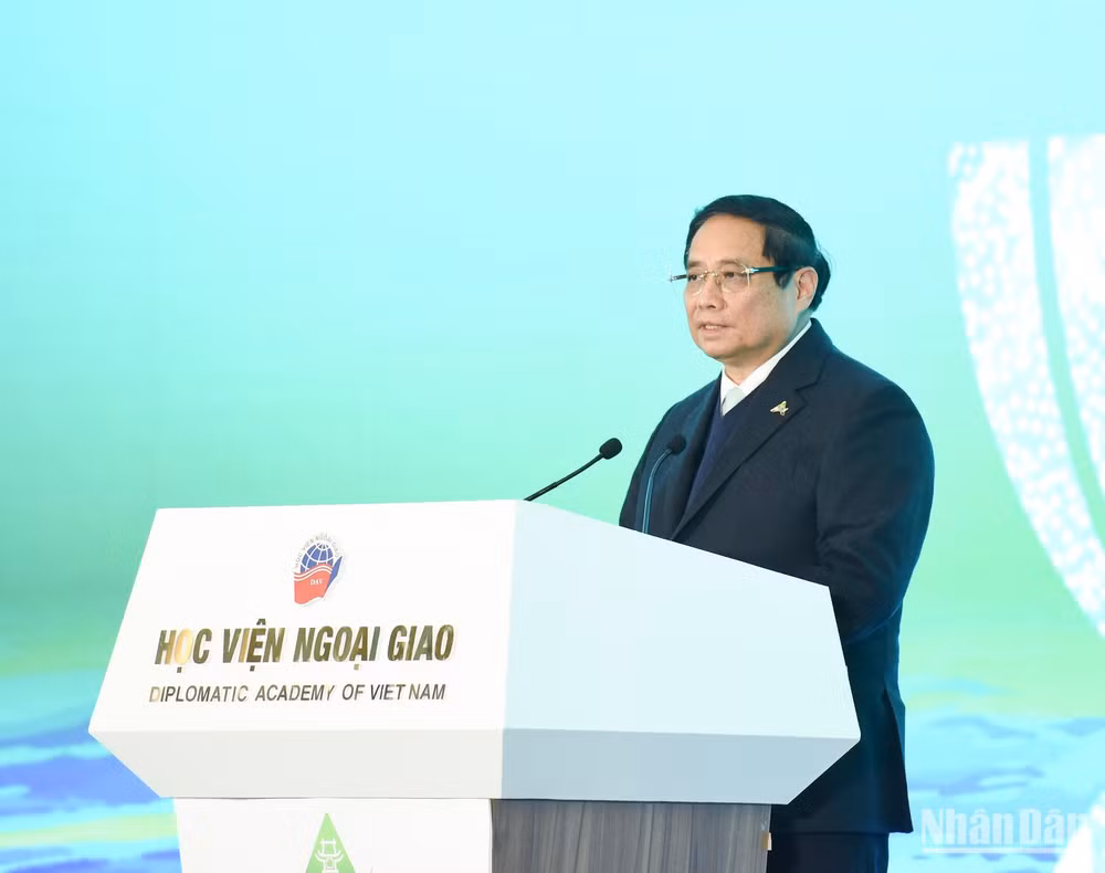 Thủ tướng Phạm Minh Chính phát biểu tại Diễn đàn Tương lai ASEAN 2025. (Ảnh: TRẦN HẢI)