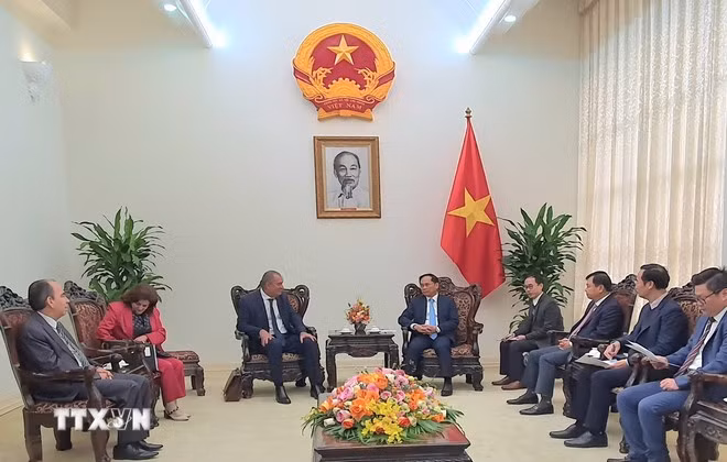 Phó Thủ tướng, Bộ trưởng Ngoại giao Bùi Thanh Sơn tiếp Bộ trưởng Bộ Nông nghiệp Cuba Ydael Jesús Pézez Brito. (Ảnh: TTXVN)