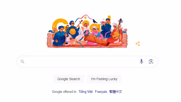 Hình vẽ đờn ca tài tử trên trang chủ Google. (Ảnh chụp màn hình)