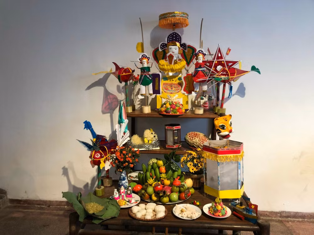 Mâm cỗ Trung thu trưng bày tại Bảo tàng Dân tộc học Việt Nam.