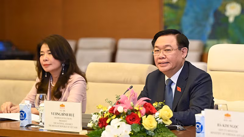 Chủ tịch Quốc hội Vương Đình Huệ phát biểu tại buổi tiếp.