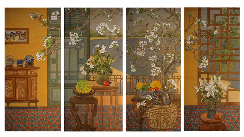 Tác phẩm "Mùa xuân chín"của họa sĩ Thùy Mai. (Ảnh: Ban tổ chức)