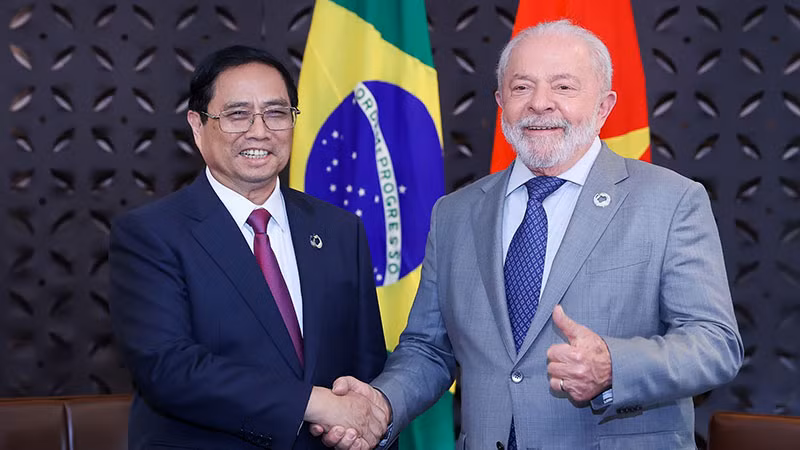 Thủ tướng Chính phủ Phạm Minh Chính đã có cuộc gặp với Tổng thống Brazil Lula Da Silva. (Ảnh: NHẬT BẮC)