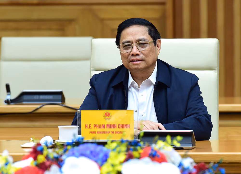 Thủ tướng Phạm Minh Chính phát biểu tại buổi tiếp ông Jensen Huang.