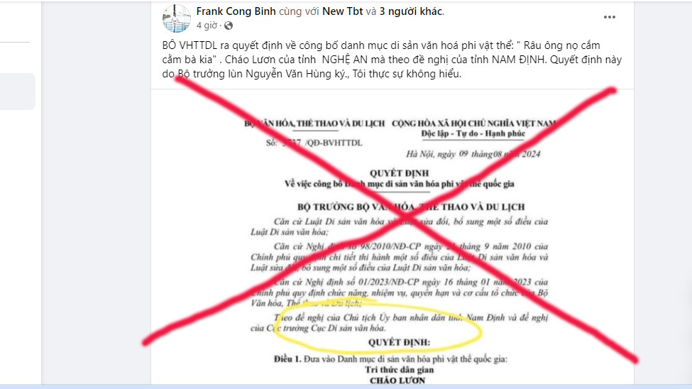 Thông tin sai sự thật trên mạng xã hội. (Ảnh chụp màn hình)