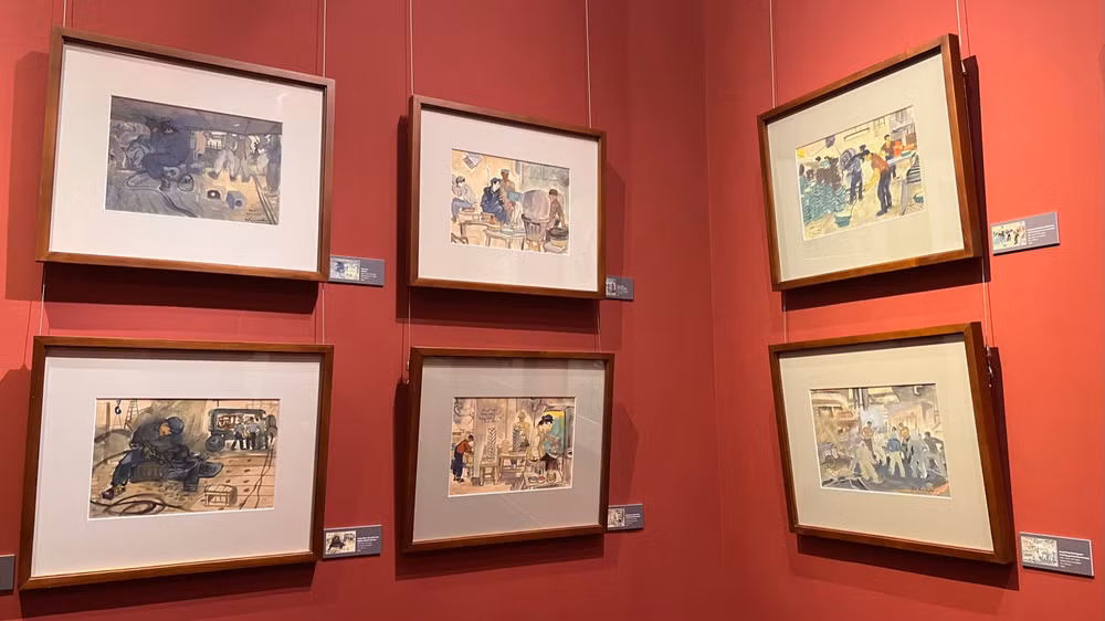 Một số tác phẩm tranh bột màu trên giấy, màu nước trên giấy của cố họa sĩ với đề tài công nhân, tinh thần lao động sản xuất... Một số tác phẩm tranh bột màu trên giấy, màu nước trên giấy của cố họa sĩ với đề tài công nhân, tinh thần lao động sản xuất...