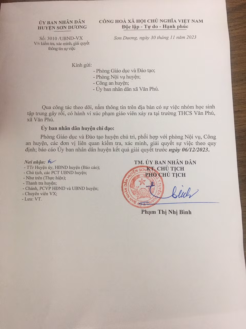 Văn bản chỉ đạo của Ủy ban nhân dân huyện.