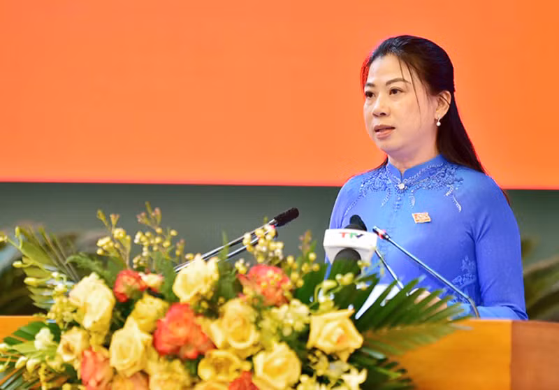 Đồng chí Lê Thị Kim Dung, Phó Bí thư Thường trực Tỉnh ủy, Chủ tịch Hội đồng nhân dân tỉnh phát biểu bế mạc kỳ họp.