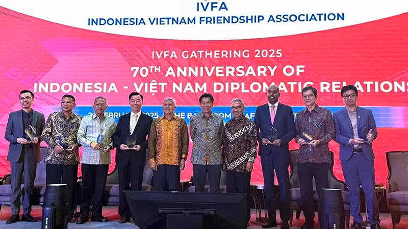 Lễ kỷ niệm 70 năm thiết lập quan hệ ngoại giao giữa Việt Nam và Indonesia tại Thủ đô Jakarta. (Ảnh BỘ NGOẠI GIAO)