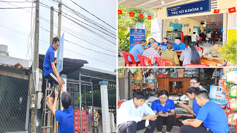 Tuổi trẻ Đồng Tháp ra quân thực hiện các hoạt động chuyển đổi số tại địa phương. (Ảnh: HỮU NGHĨA)