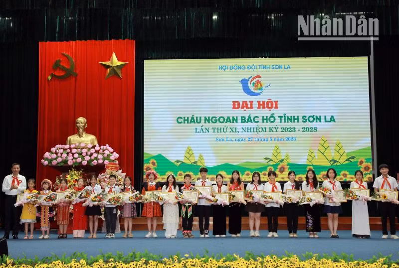 Lãnh đạo Ủy ban nhân dân tỉnh Sơn La tặng Bằng khen cho các đội viên tiêu biểu.