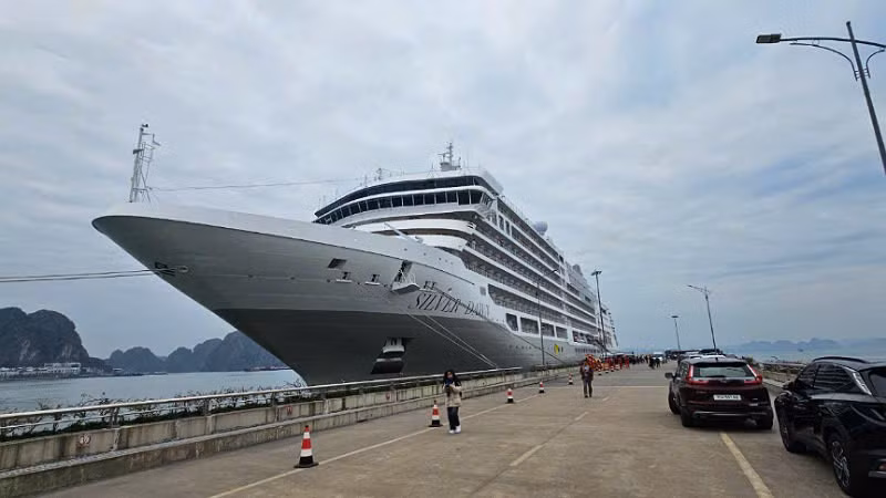 Tàu Silver Dawn chở gần 600 du khách quốc tế từ các quốc gia châu Âu, châu Mỹ cập bến Cảng tàu khách quốc tế Hạ Long trong sáng Mồng 1 Tết Ất Tỵ 2025.