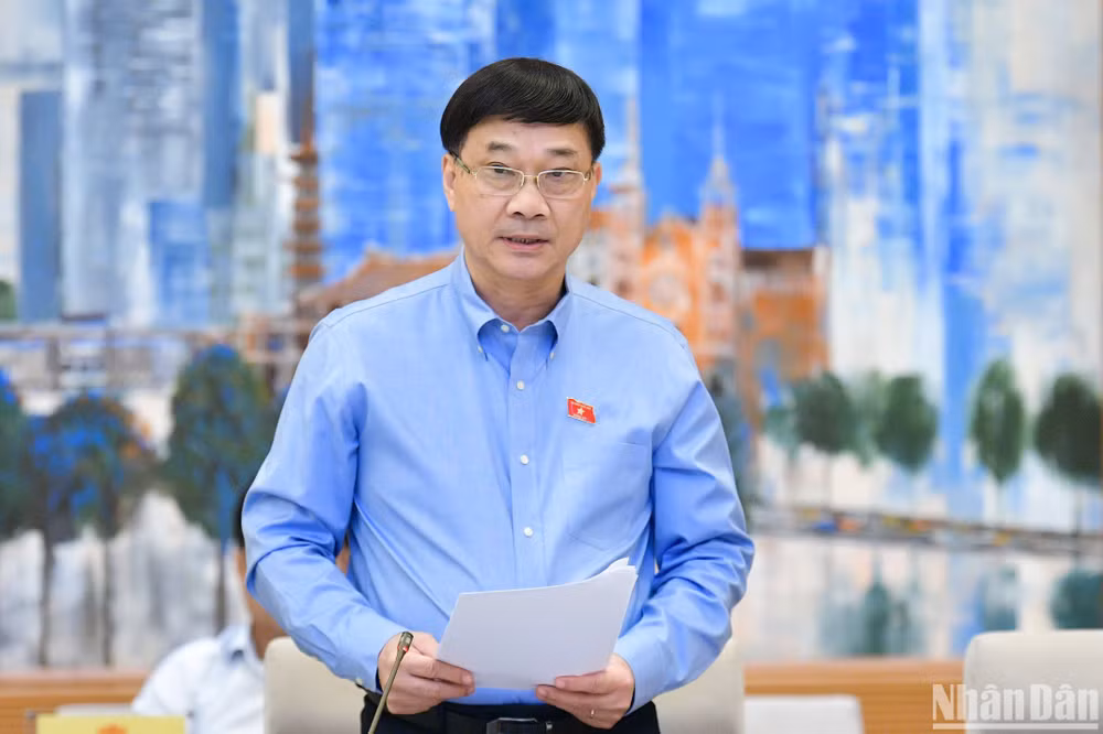 Chủ nhiệm Ủy ban Kinh tế của Quốc hội Vũ Hồng Thanh trình bày báo cáo thẩm tra. (Ảnh: DUY LINH)
