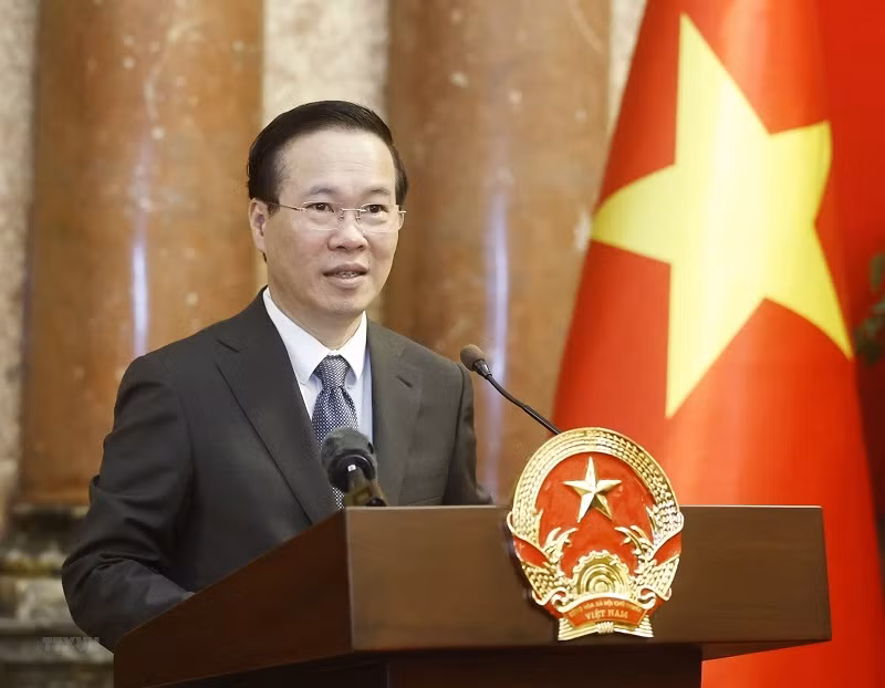 Chủ tịch nước Võ Văn Thưởng phát biểu tại buổi gặp mặt. (Ảnh: TTXVN)