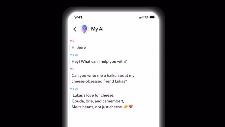 Giao diện hộp thoại với chatbot My AI trong Snapchat.