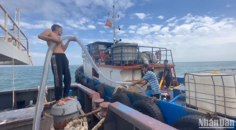 Toàn bộ lượng nhiên liệu trên tàu Hoàng Gia 46 được bơm hút qua phương tiện trục vớt Quang Thọ 18 để di chuyển vào bờ, bảo đảm an toàn. 