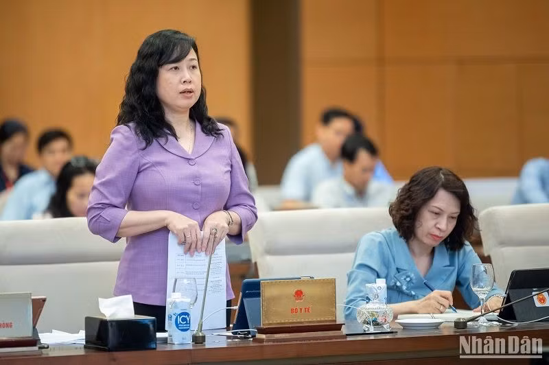 Bộ trưởng Y tế Đào Hồng Lan phát biểu tại phiên họp. (Ảnh: DUY LINH)