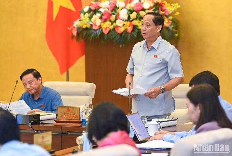 Phó Chủ tịch Quốc hội Trần Quang Phương phát biểu tại phiên thảo luận. (Ảnh: DUY LINH)