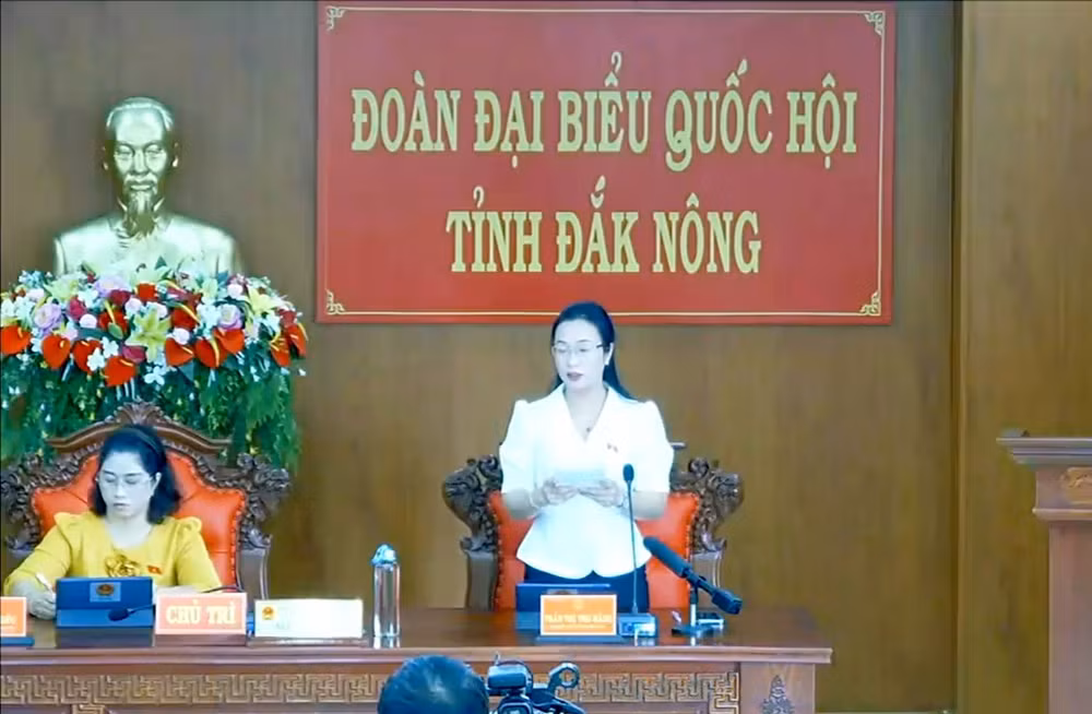 Đại biểu Trần Thị Thu Hằng đặt câu hỏi chất vấn từ điểm cầu Đắk Nông.