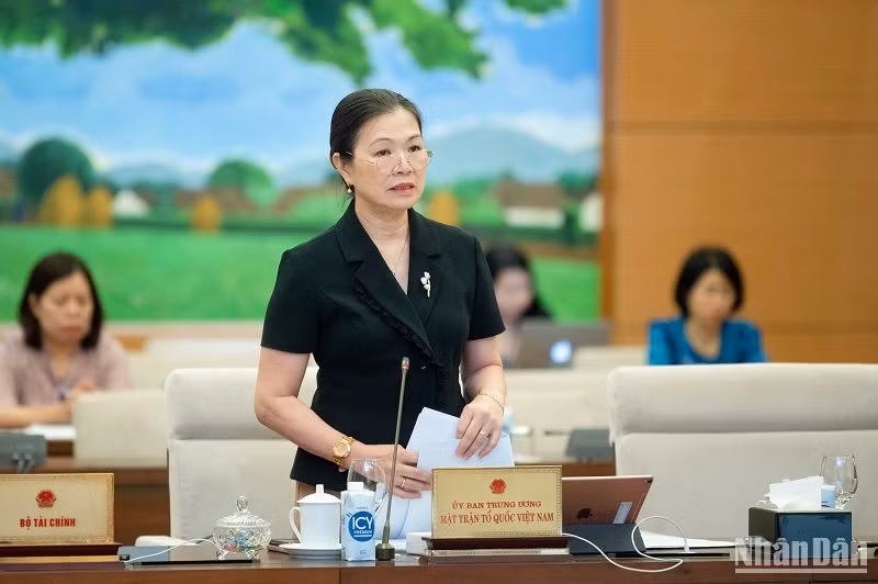 Phó Chủ tịch Ủy ban Trung ương Mặt trận Tổ quốc Việt Nam Trương Thị Ngọc Ánh phát biểu tại phiên họp. (Ảnh: DUY LINH)