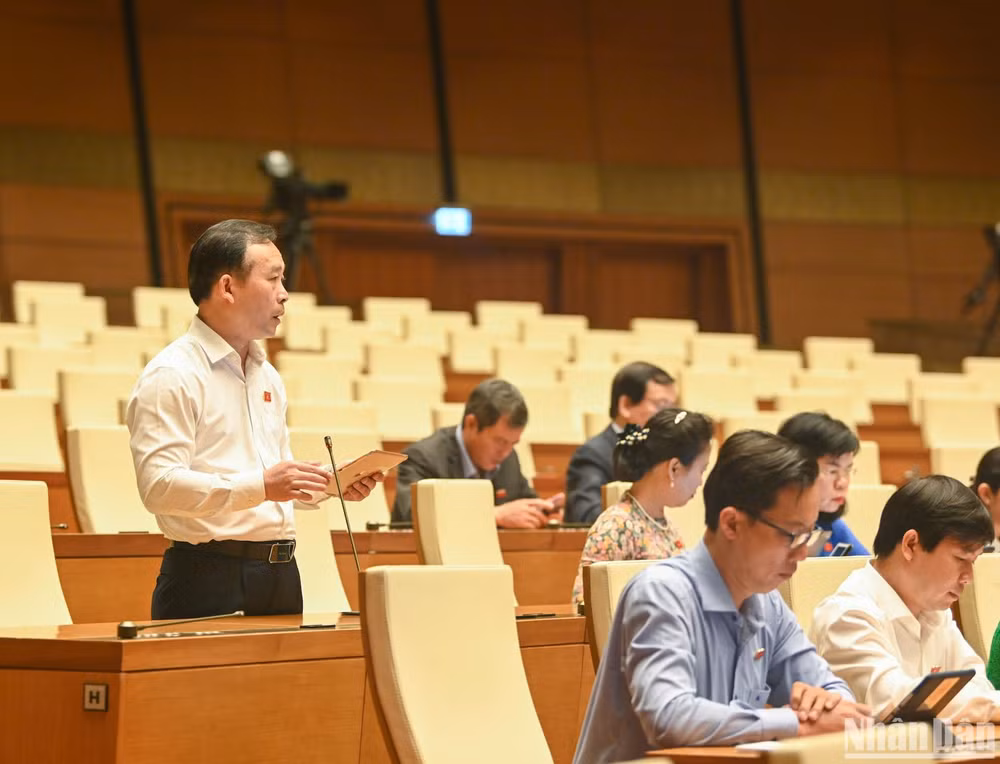 Đại biểu Trần Văn Tuấn (đoàn Bắc Giang) phát biểu ý kiến tại phiên họp. (Ảnh: DUY LINH)