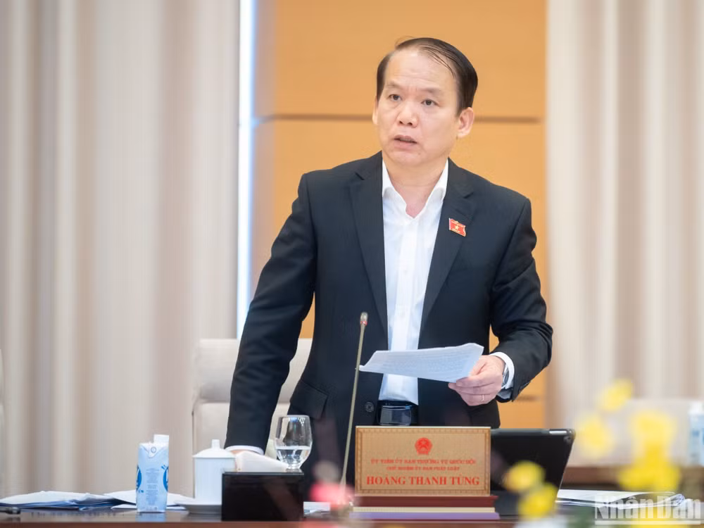 Chủ nhiệm Ủy ban Pháp luật Hoàng Thanh Tùng phát biểu tại phiên họp. (Ảnh: DUY LINH)